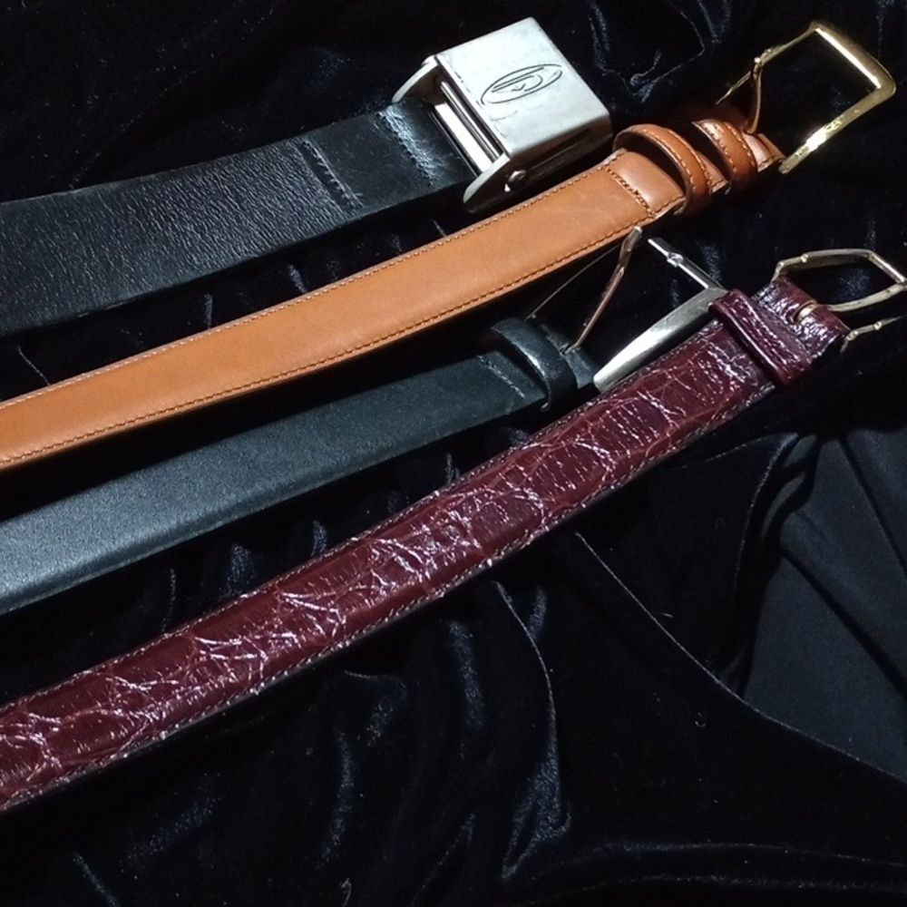 Four (4) nice belts, some leather, mens 43"